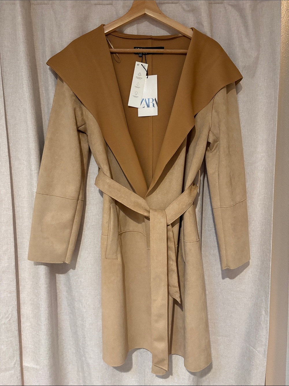 ZARA Tan Trench Coat with Darker Tan Collar Size Medium